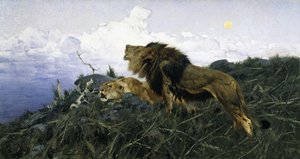 Lions at Dusk by Wilhelm Kuhnert
