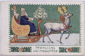 Postcard Depicting Father Christmas on His Sleigh