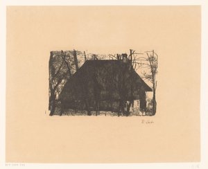 Farm Between Bare Trees by Wilhelm Maria Hubertus Leibl (signed by artist)
