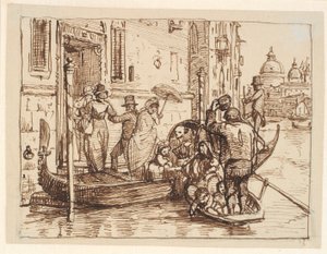Alighting from a Gondola in Canal Grande in Venice. In the Background Santa Maria delle Salute by Wilhelm Marstrand