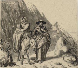 The Holy Family, Between Rocks on the Way to Egypt by Wilhelm Marstrand