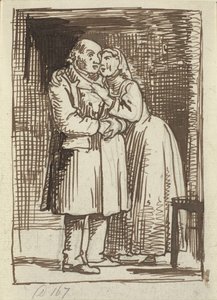 The Sly Wife. A Wife Speaks Earnestly to Her Old Husband and Has Her Arms Around His Neck by Wilhelm Marstrand