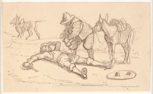 Don Quixote Lying Wounded and Helped by Sancho by Wilhelm Marstrand