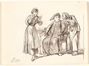An Old Woman Talking to a Priest, Left a Young Woman by Wilhelm Marstrand