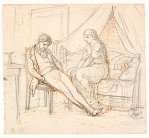 Interior with Melancholic Young Man and a Girl on a Bed
