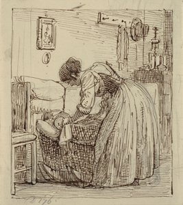 Italian Woman with Child in Cradle