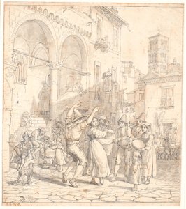 Italian Street Musicians in a Square by Wilhelm Marstrand