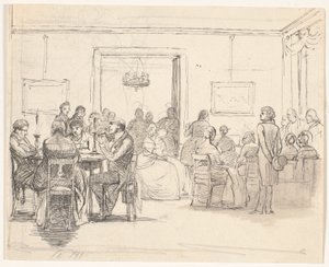 Copenhagen Social Scene, Left Card Players, Right Musicians by Wilhelm Marstrand