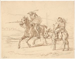While Sancho Watches, Don Quixote Attacks