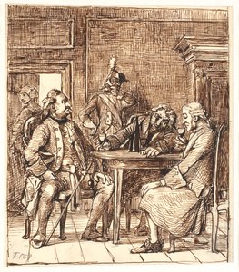 Scene from the Lying-in Room. Corfitz Drinks Rhine Wine with the Officer and Jens Olsen by Wilhelm Marstrand