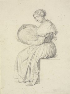 Seated Woman with Tambourine by Wilhelm Marstrand