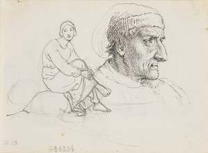 Study Head and Seated Woman by Wilhelm Marstrand