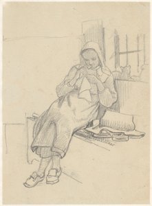 Swedish Girl with Needlework, Sitting on a Window Bench