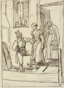 Young Girl and Old Woman Helped by a Man into a Gondola