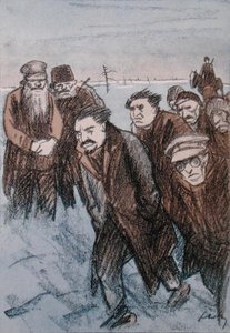 Caricature of Leon Trotsky in Siberia, from 
