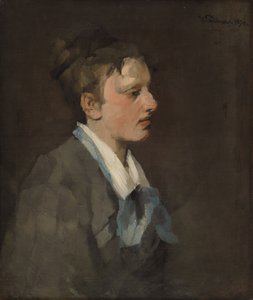 Brussels Woman with Blue Tie by Wilhelm Trübner