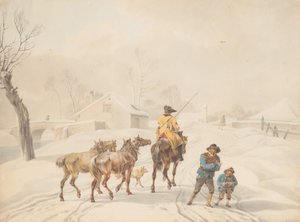 Postilion on Horse in a Winter Landscape by Wilhelm von Kobell