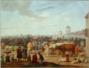 Cattle Market on the Outskirts of a City by Wilhelm von Kobell