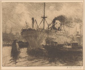 Moored Ships in the Harbor of Rotterdam