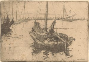 Boats in the Harbor of Volendam by Willem Adrianus Grondhout (signed by artist)