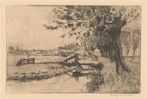Ditch by the Municipal Gas Factory in the Binckhorst in The Hague by Willem Adrianus Grondhout (signed by artist)