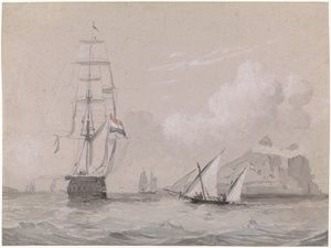 Dutch Sailing Ship off the Coast of Gibraltar by Willem Anthonie van Deventer