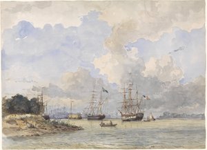 Maas Before Rotterdam, with an American and Swedish Ship