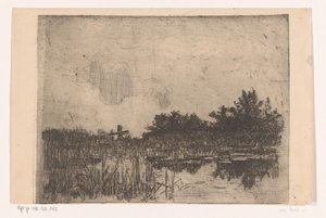 Pond with Reeds and Windmill, near Giethoorn
