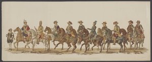 Delft Parade of 1862, Fourth Group (Fourth Lustrum of the Royal Academy in Delft - 1862 - Costumed Parade) by Willem Bernardus IJzerdraat