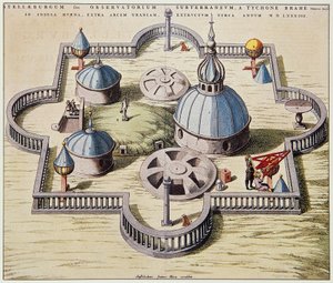 Stelleburgum sive Observatorium Subterraeum, underground astronomical observatory at Stjerneborg, designed by Tycho Brahe, drawing by Willem Blaeu, ca 1595