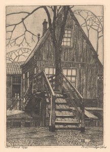 House with Bridge in Westzaan by Willem Jansen (graveur) (signed by artist)