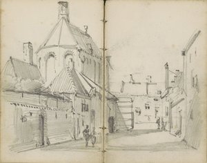 Village Street with a Church and Figures by Willem Koekkoek