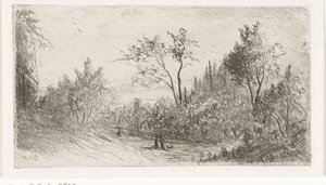 Hilly Landscape with Walkers and Dog by the Forest Edge by Willem Matthias Jan van Dielen