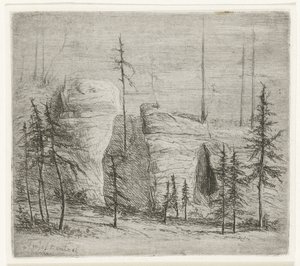 Rocky Landscape with Pine Trees, the So-Called Teufelkanzel (Teufelkantzel Baxen) by Willem Matthias Jan van Dielen
