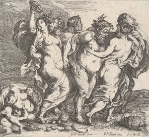 The drunken Silenus, accompanied by nymphs and satyrs by Willem Panneels