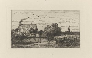 View of a Farm by the Water by Willem Roelofs (I)