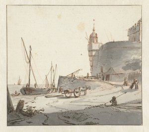 View of a Harbor by a City Wall