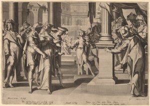 Suzannah before Daniel by Willem Swanenburgh, after Joachim Anthonisz Wtewael
