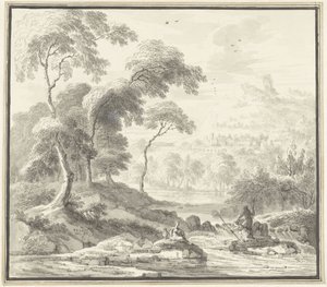 Idyllic Hill Landscape with Women by a Stream by Willem Troost (I)