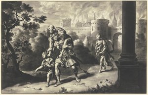 Aeneas Rescues Anchises from Burning Troy by Willem Van Mieris