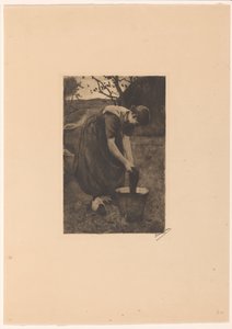 Peasant Woman Washing Textiles in a Bucket