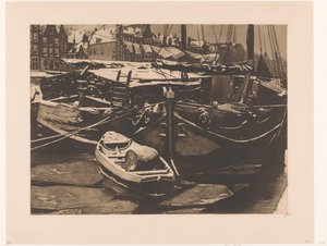View of Moored Ships in the Oudeschans in Amsterdam by Willem Witsen (signed by artist)