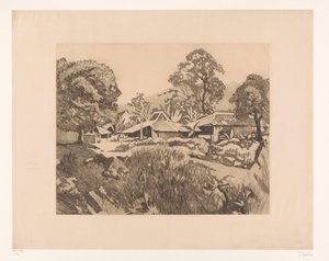 Houses in Bogor with the Salak and Gede Volcanoes by Willem Arnoldus Witsen