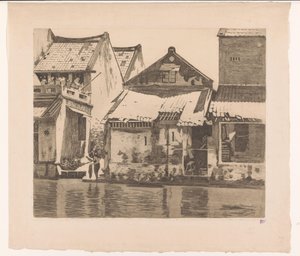 Houses along a River in Batavia with a Woman Washing Clothes by Willem Arnoldus Witsen