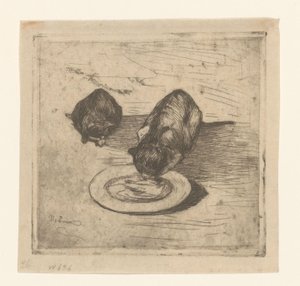 Two Cats, One Drinking from a Plate by Willem de Zwart