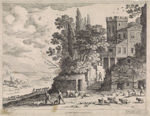 Landscape with a House, Figures and Cattle by Willem van Nieulandt (II)