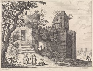 Ruins with a Group of Women and Children (Italian Landscapes series) by Willem van Nieulandt (II)