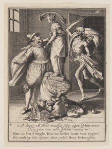 Death with an Arrow About to Strike Man Down, from Allegory of the Misuse of Worldly Property by Willem van Swanenburgh