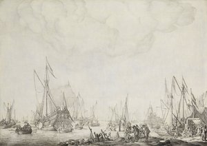 The Royal and State Yachts, Possibly the Arrival of Charles II of England at Moerdijk, 1660 by Willem van de Velde (I)
