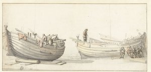 Study of Two Fishing Boats with Figures by Willem van de Velde (II) (attributed to)